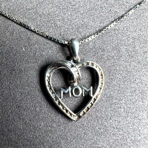 PENDANT NECKLACE MOM HEART DIAMOND ACCENT 18’ CHAIN 925 SILVER GIFT 3396 B